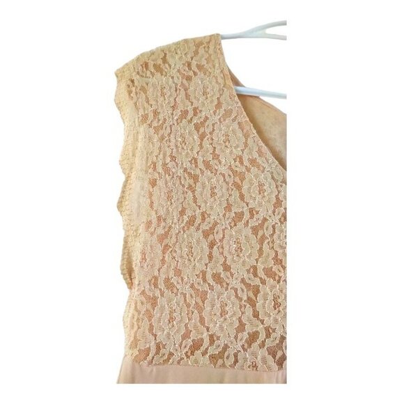 Free🎁Y2K Cap sleeve Mini Dress Lace Bodice Chiffon Champagne Fit & Flare Dress - Picture 8 of 16